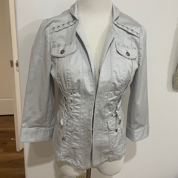 White House Black Market Size 8 Silver Gray Corset Jacket - Picture 1 of 6